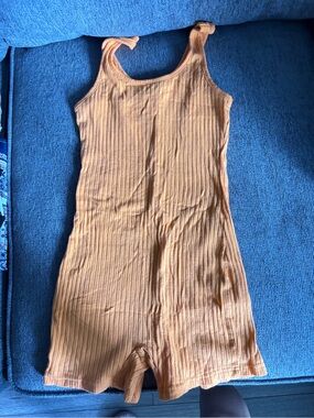 SHEIN Orange Ribbed Tank Romper